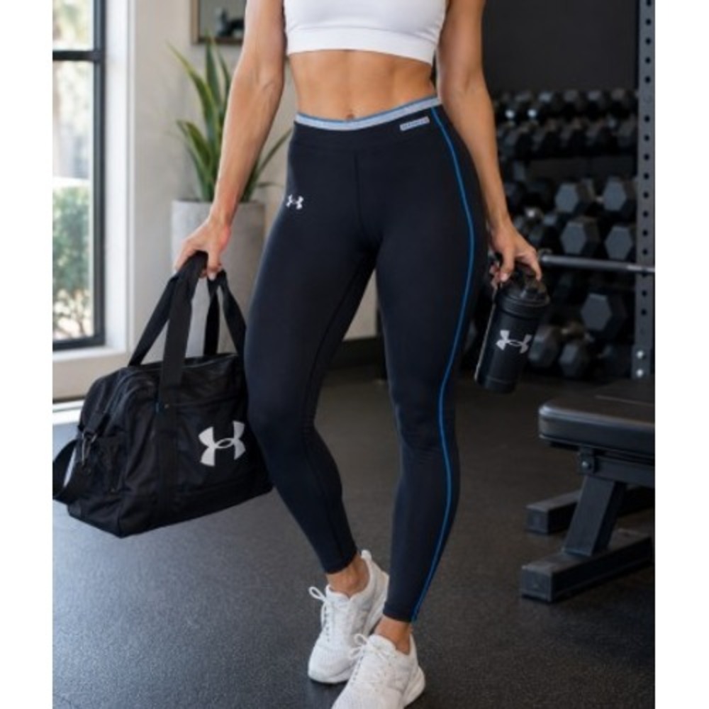 Under Armour Base 2.0 Womens Black Blue Thermal Leggings XL Base Layer ColdGear